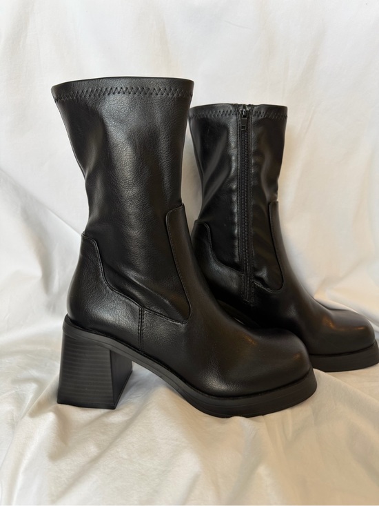ASOS Shoes - ASOS Black Mid-Calf Chunky Heel Zip Booties